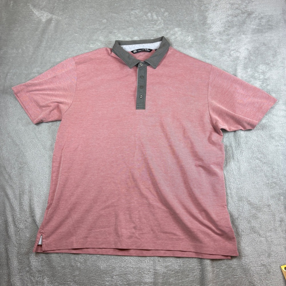 TravisMathew Shirt Mens XXL Polo Short Sleeve Heathered Pink Grey Golf Stretch